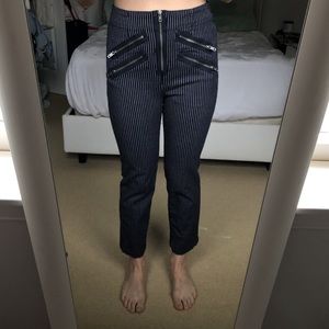 Urban Outfitters navy pin-strip zipper crop pant